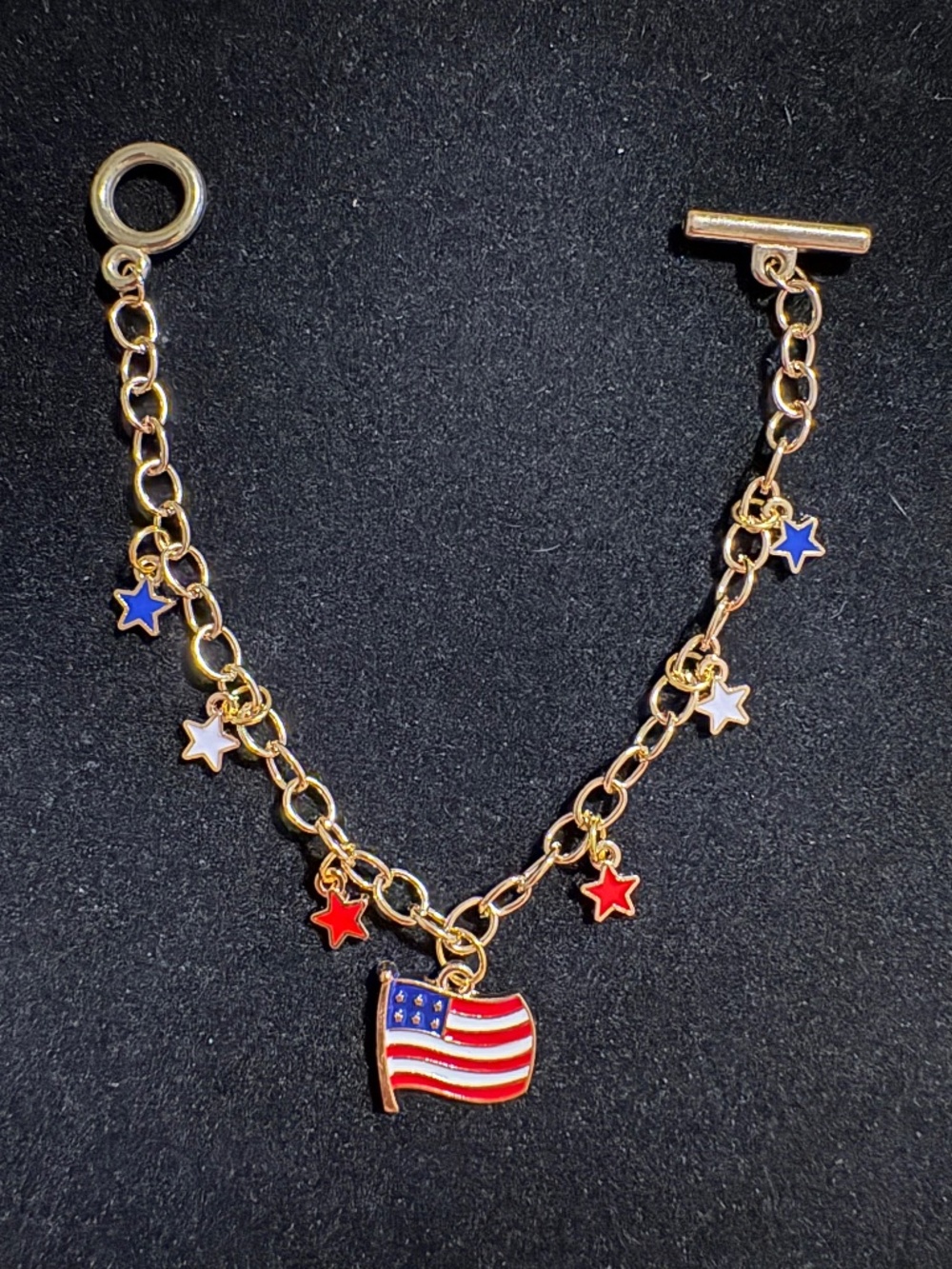 Show off a festive red, white, and blue look with this handmade American flag ch
